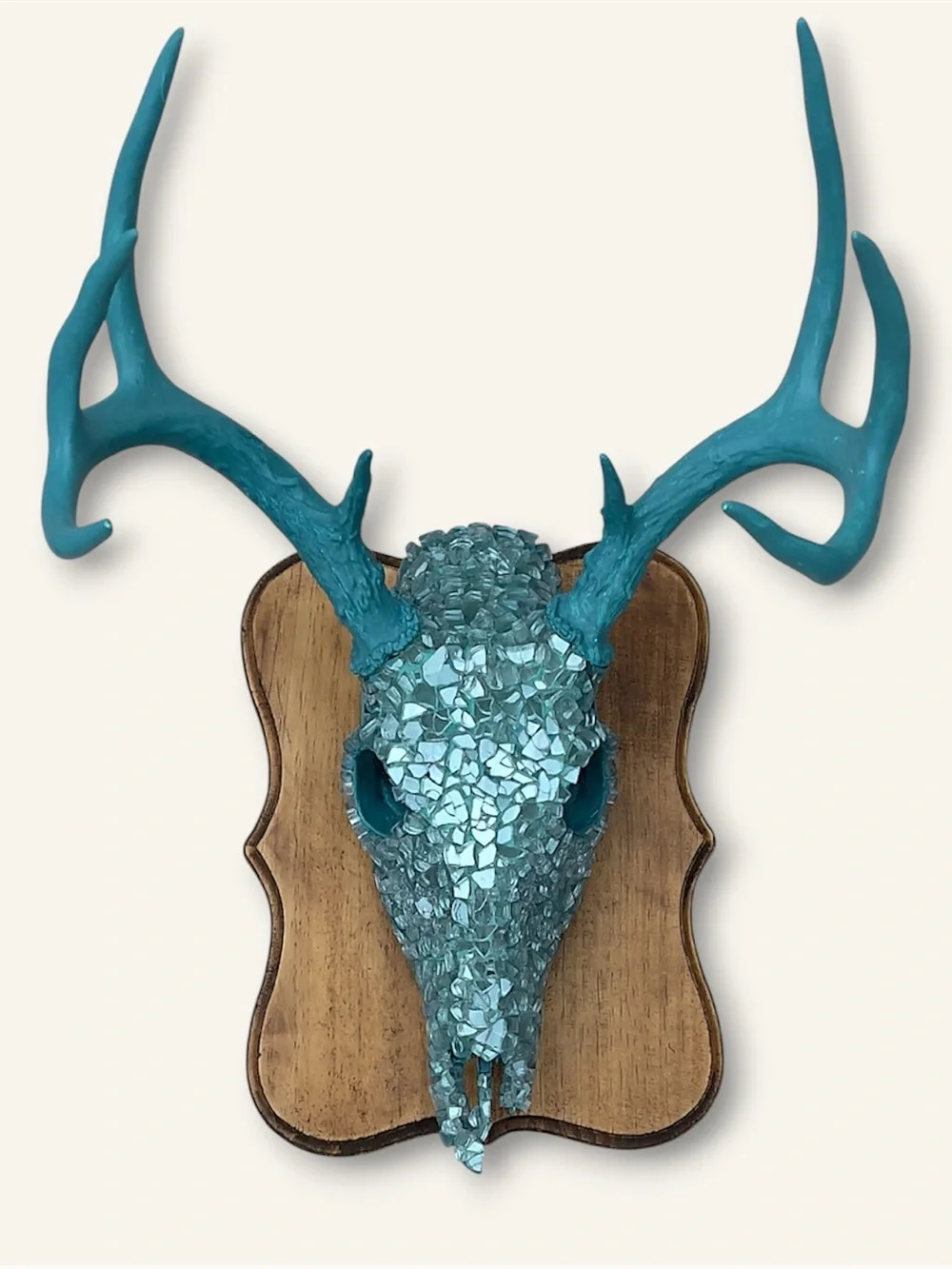 Turquoise Fireglass Bedazzled Deer Skull Wall Art Home Decor Boho taxidermy